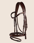 Load image into Gallery viewer, Black horse bridle on a beige background