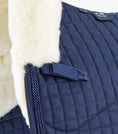 Load image into Gallery viewer, Description:Close Contact Merino Wool European Saddle Pad - Dressage Square_Colour:Navy/Natural Wool_Position:4