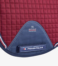 Load image into Gallery viewer, Description:Close Contact Merino Wool European Saddle Pad - Dressage Square_Colour:Burgundy/Navy Wool_Position:3