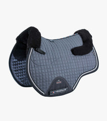 Description:Close Contact Merino Wool European Saddle Pad - GP/Jump Square_Colour:Grey/Black Wool_Position:1