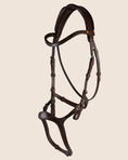 Load image into Gallery viewer, Brown leather horse bridle on a beige background
