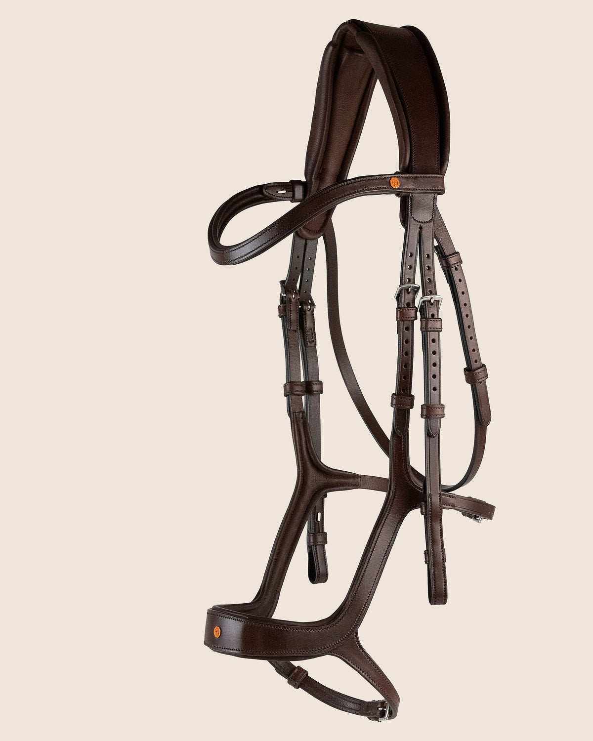 Brown horse bridle on a beige background