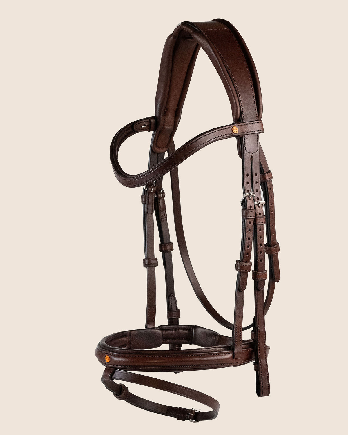 Black horse bridle on a beige background