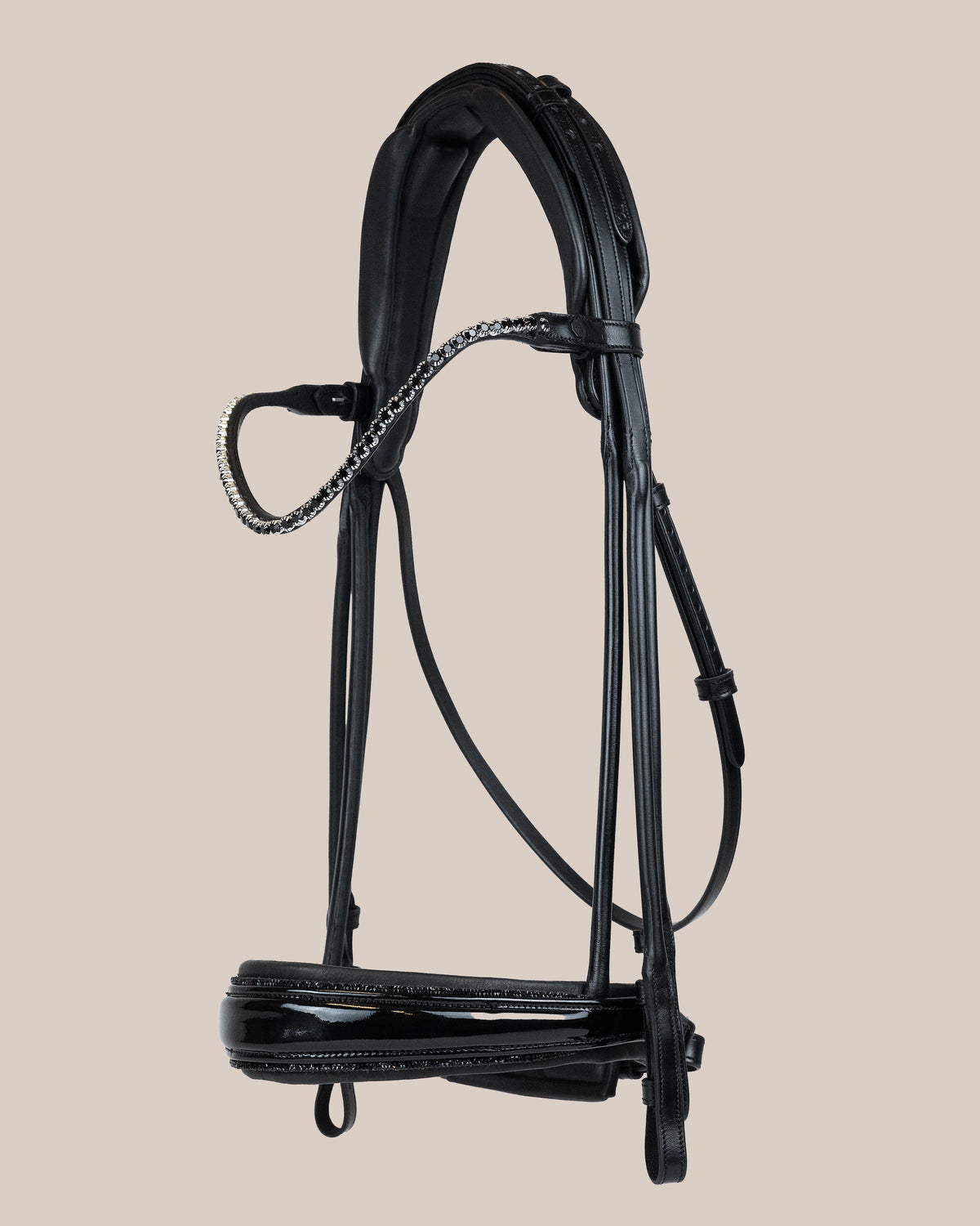 Black horse bridle on a beige background