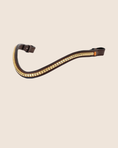 Load image into Gallery viewer, Brown leather strap with gold accents on a beige background
