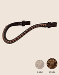 Load image into Gallery viewer, Black browband with brown crystals on a beige background

