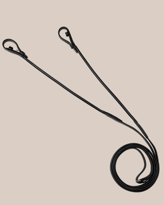 Equemist Rein No. 36 black rolled Softy leather horse reins without stops