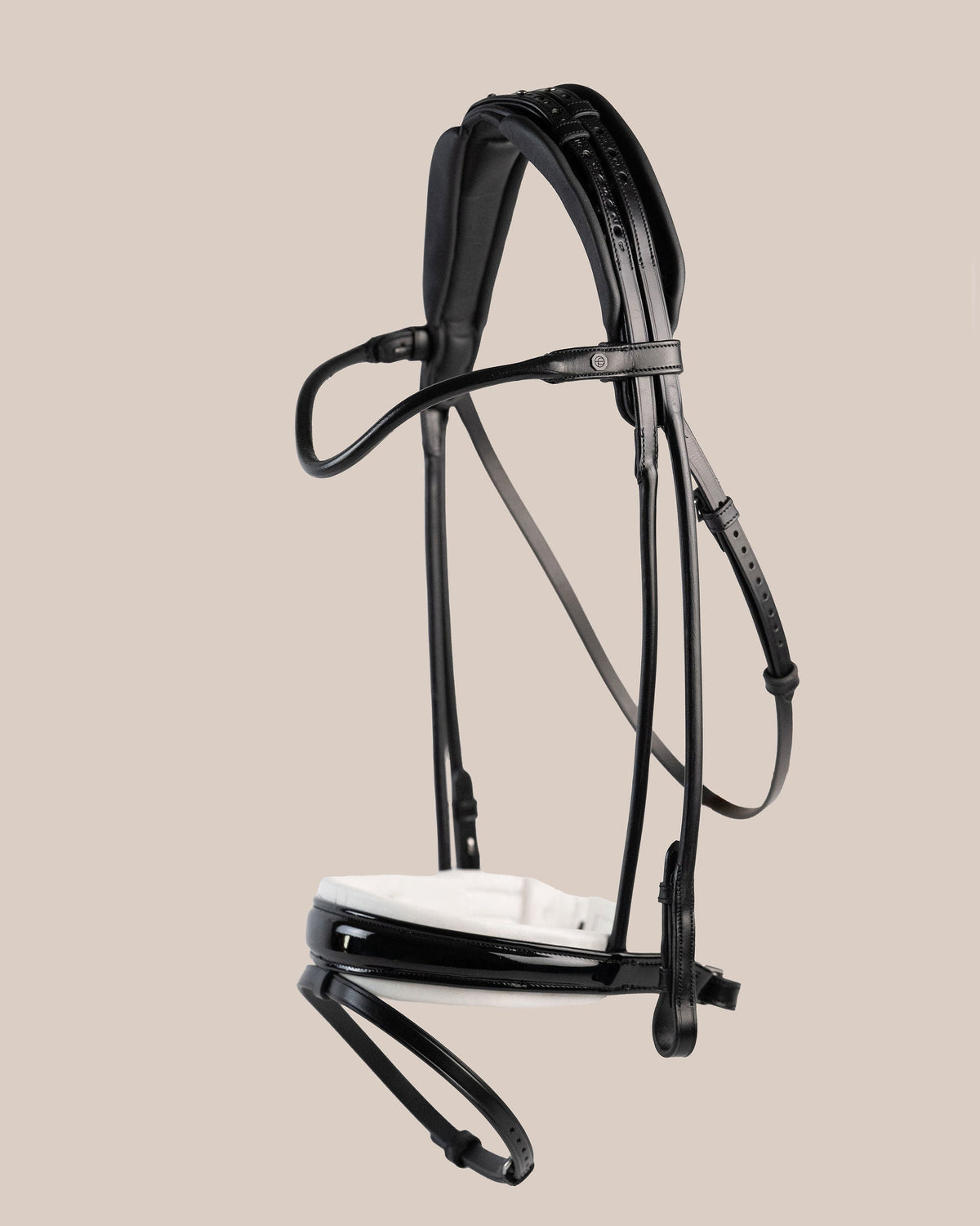 Black horse bridle on a beige background
