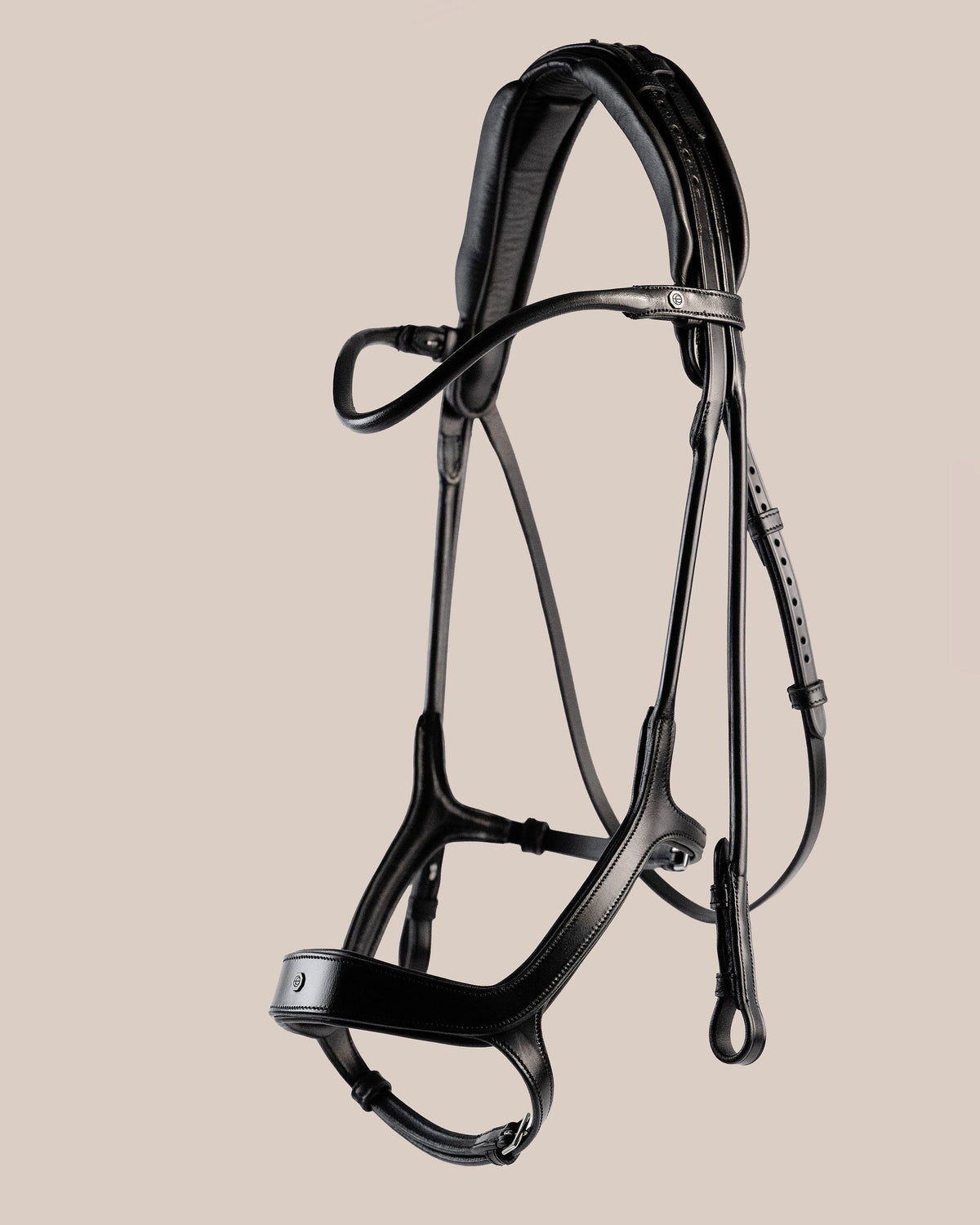 Black horse bridle on a beige background