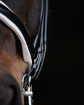 Load image into Gallery viewer, Equemist No. 153 black round-stitched double bridle with white padding
