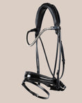 Load image into Gallery viewer, Black horse bridle on a beige background
