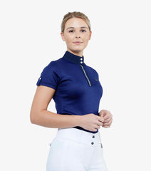 Description:Amia Ladies Technical Short Sleeved Riding Top_Color:Navy_Position:1