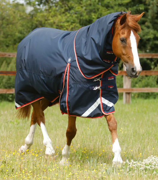 Description:Buster 100 Turnout Rug with Neck Cover_Color:Navy_Position:1