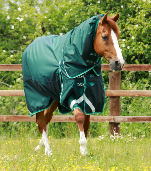 Description:Buster 200 Turnout Rug with Neck Cover_Color:Green_Position:1