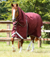Description:Buster Zero 0g Turnout Rug with Classic Neck Cover_Color:Burgundy_Position:1
