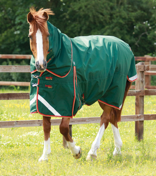 Description:Buster Zero 0g Turnout Rug with Classic Neck Cover_Color:Green_Position:1