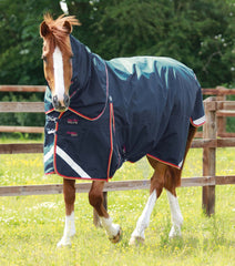 Description:Buster Zero 0g Turnout Rug with Classic Neck Cover_Color:Navy_Position:1