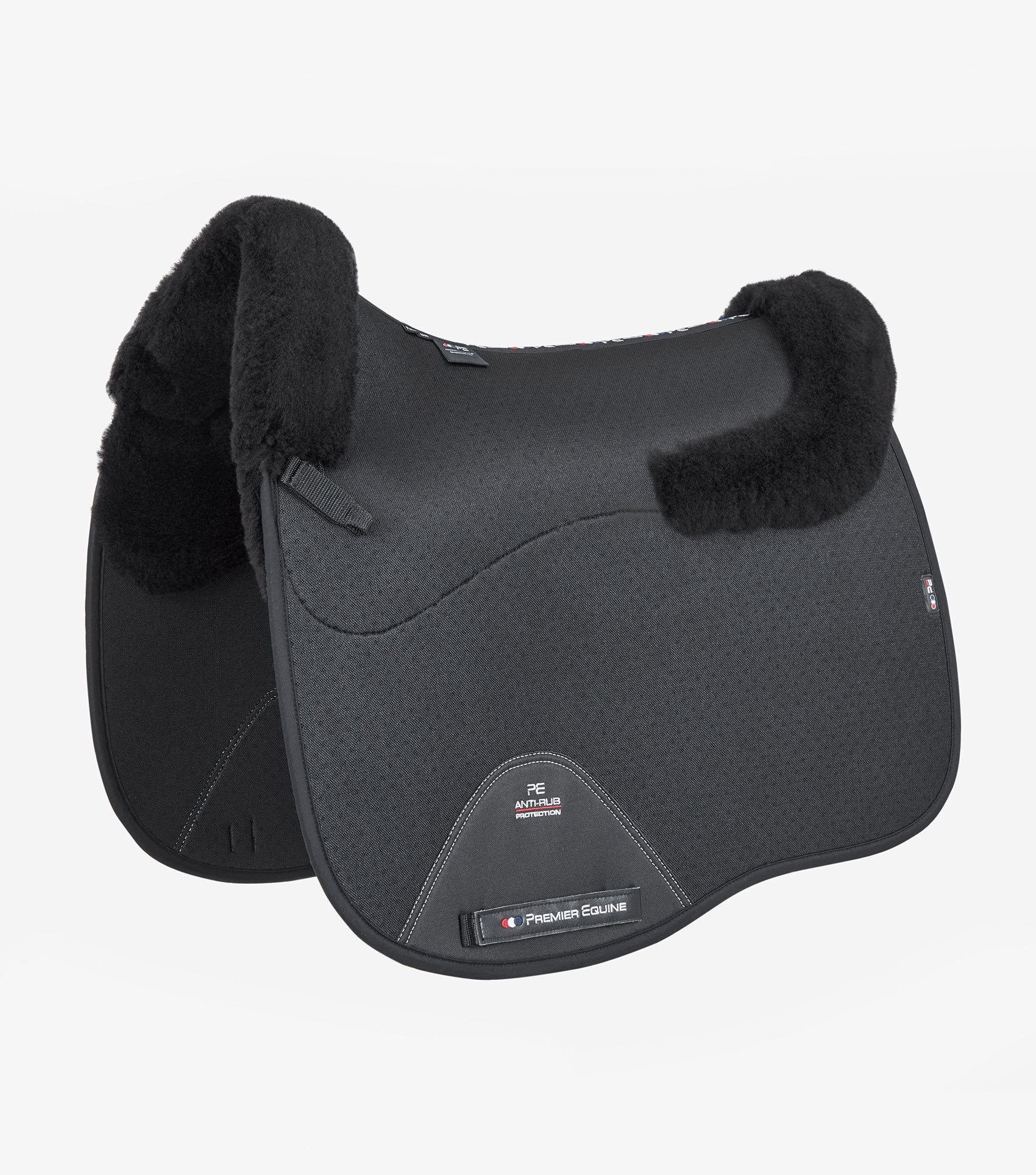 Description:Close Contact Airtechnology Shockproof Wool European Saddle Pad - Dressage Square_Colour:Black/Black Wool_Position:1  Edit alt text