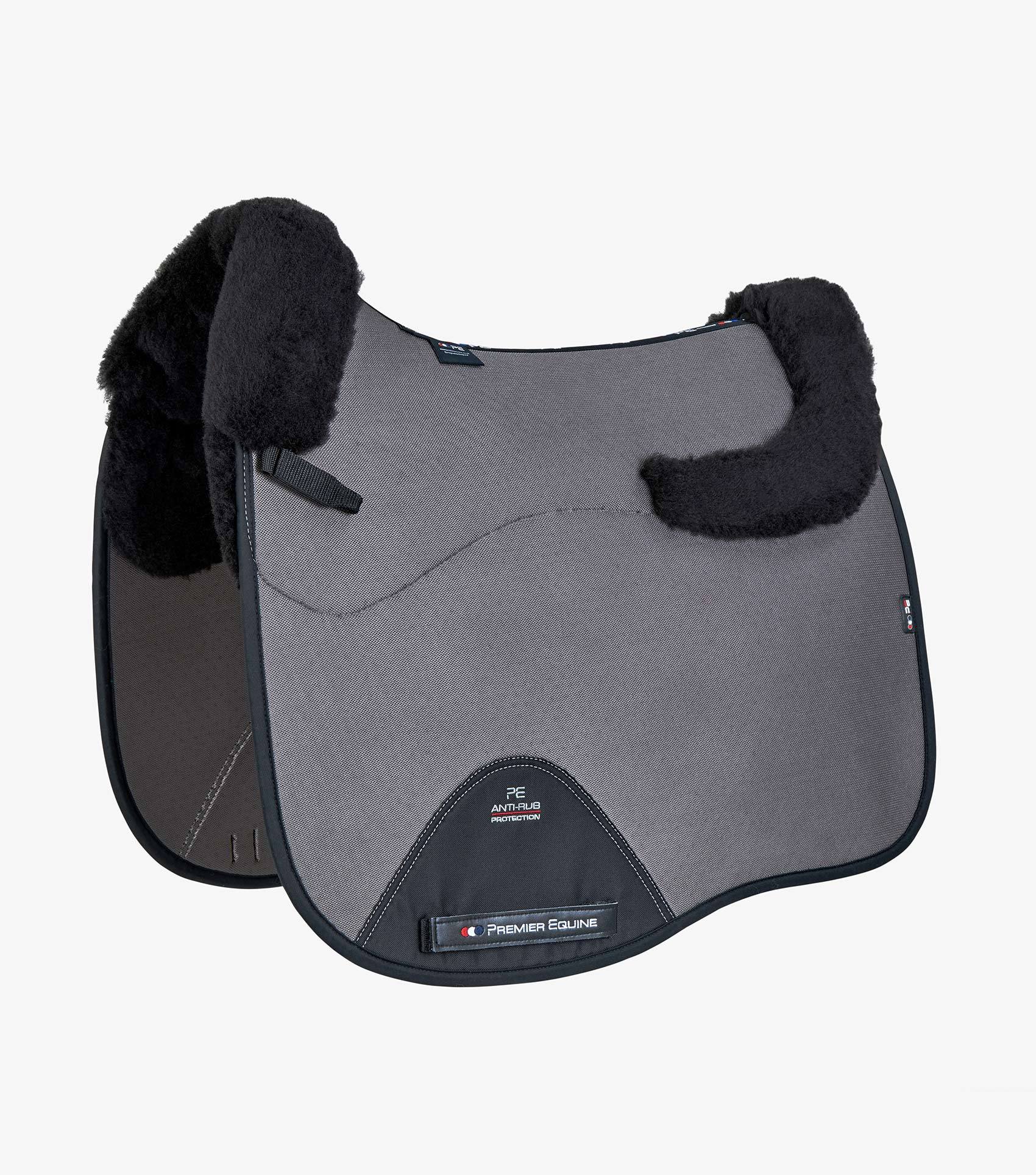 Description:Close Contact Airtechnology Shockproof Wool European Saddle Pad - Dressage Square_Colour:Grey/Black Wool_Position:1