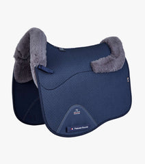 Description:Close Contact Airtechnology Shockproof Wool European Saddle Pad - Dressage Square_Colour:Navy/Grey Wool_Position:1