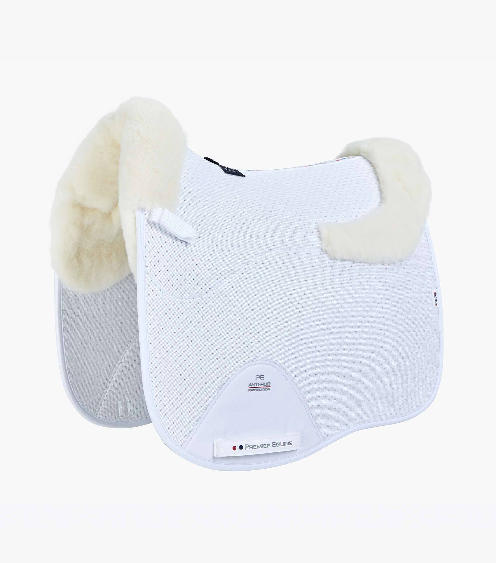 Description:Close Contact Airtechnology Shockproof Wool European Saddle Pad - Dressage Square_Colour:White/Natural Wool_Position:1