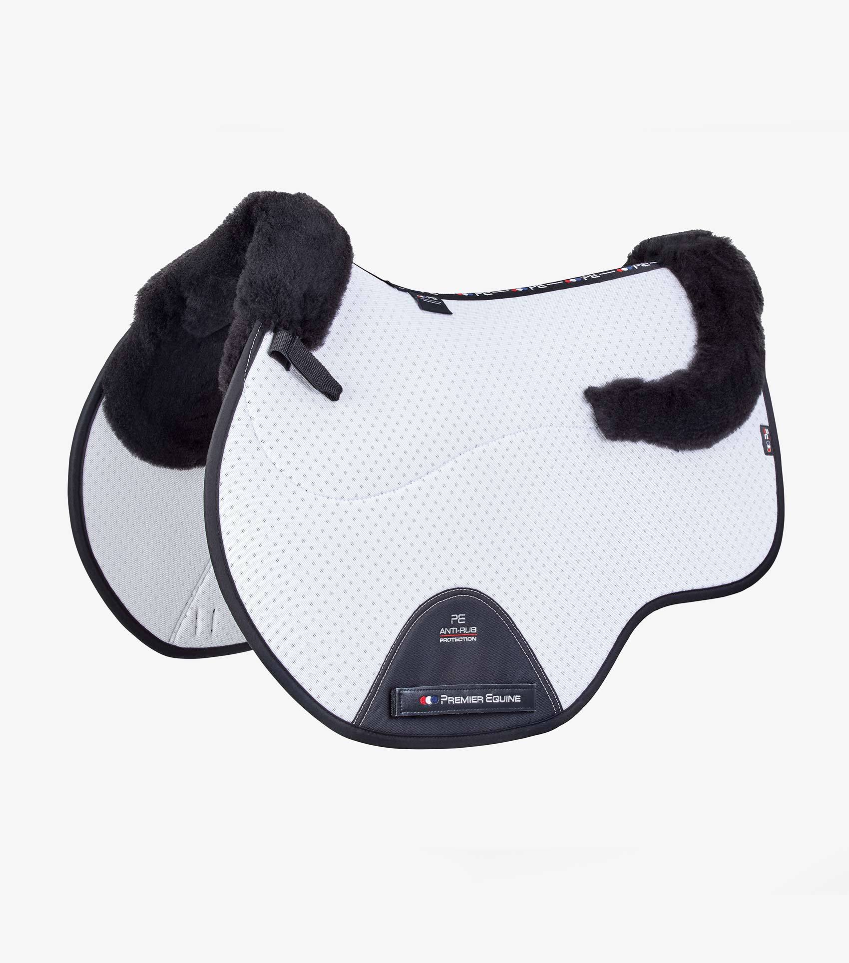 Description:Close Contact Airtechnology Shockproof Wool European Saddle Pad - GP/Jump Square_Colour:White/Black Wool_Position:1