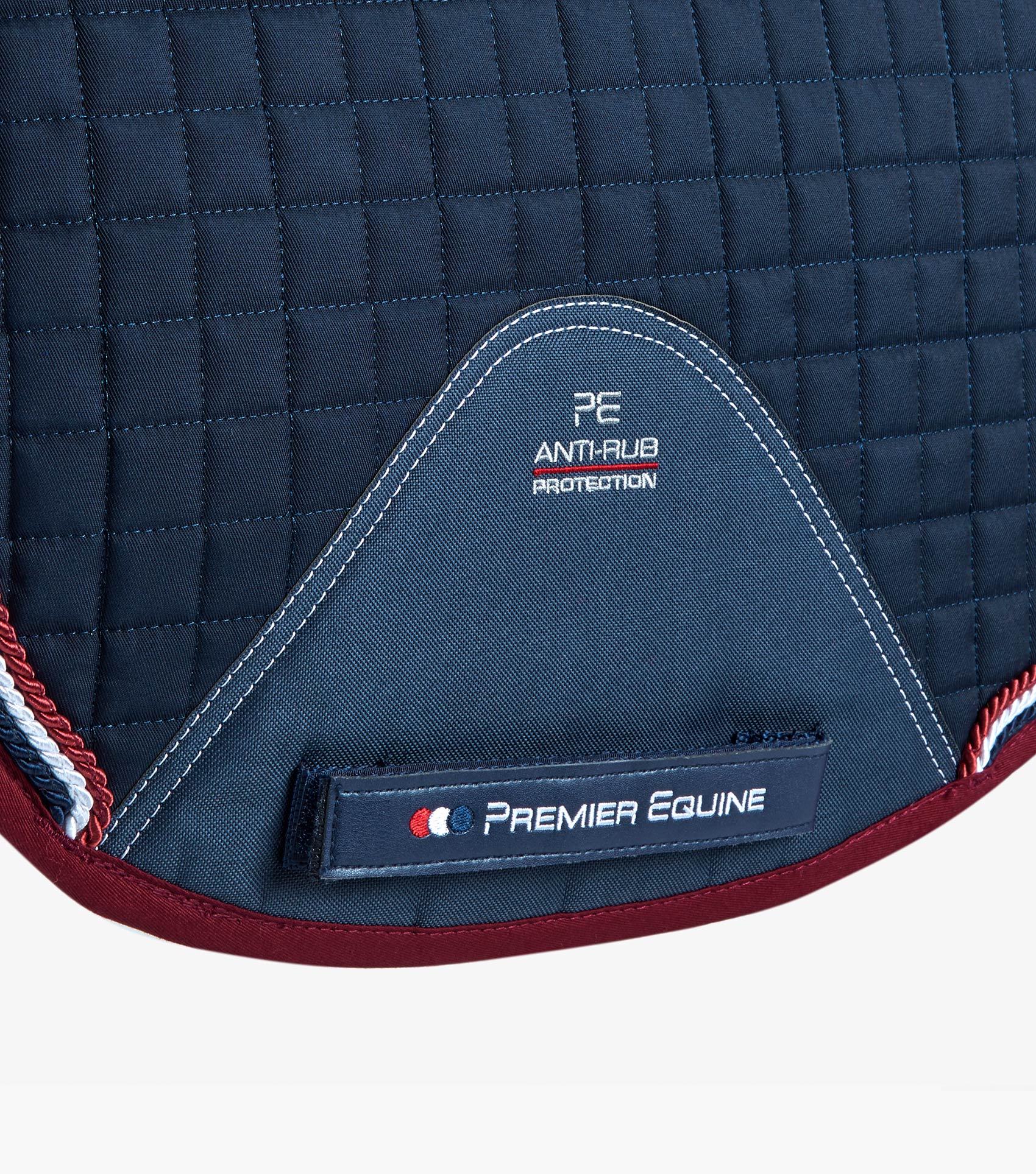Description:Close Contact Merino Wool European Saddle Pad - Dressage Square_Colour:Navy/Burgundy Wool_Position:3