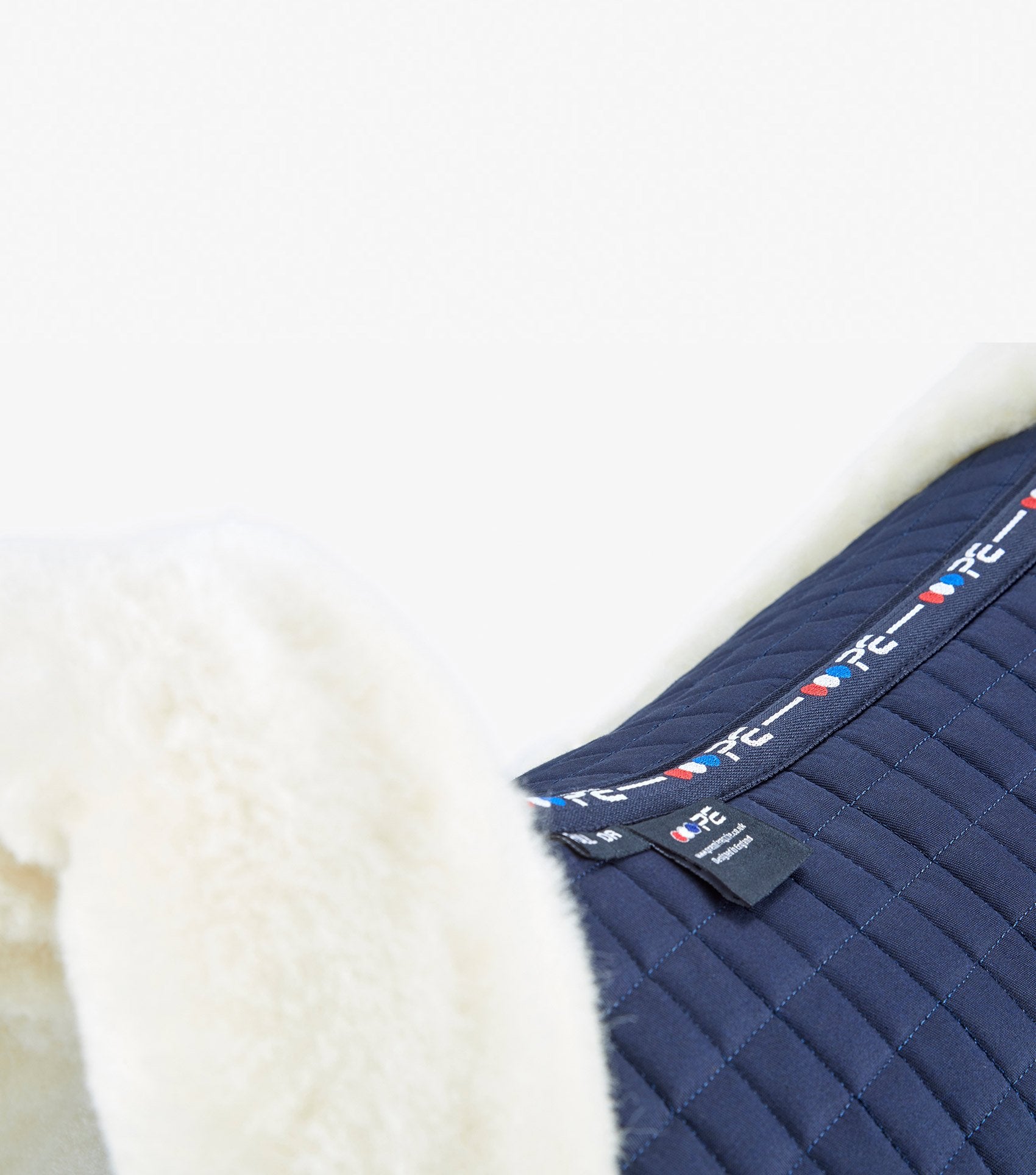 Description:Close Contact Merino Wool European Saddle Pad - Dressage Square_Colour:Navy/Natural Wool_Position:2