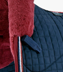 Description:Close Contact Merino Wool European Saddle Pad - Dressage Square_Colour:Navy/Burgundy Wool_Position:4
