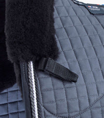 Description:Close Contact Merino Wool European Saddle Pad - Dressage Square_Colour:Grey/Black Wool_Position:4