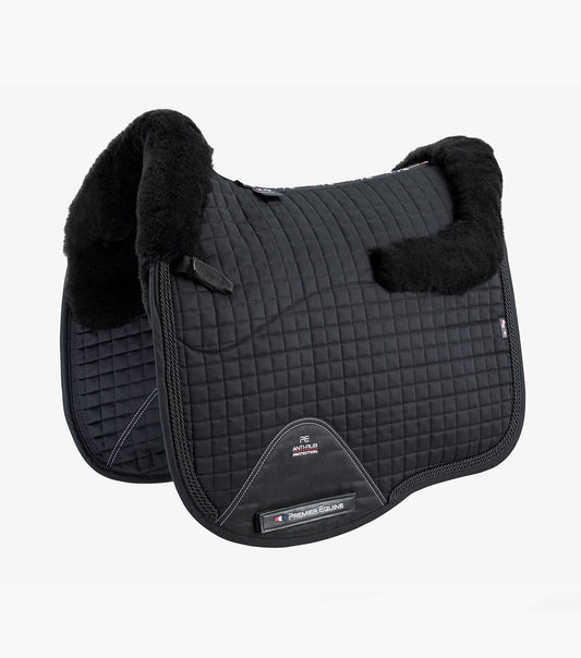 Description:Close Contact Merino Wool European Saddle Pad - Dressage Square_Colour:Black/Black Wool_Position:1