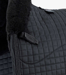 Description:Close Contact Merino Wool European Saddle Pad - Dressage Square_Colour:Black/Black Wool_Position:4