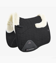Description:Close Contact Merino Wool European Saddle Pad - Dressage Square_Colour:Black/Natural Wool_Position:1