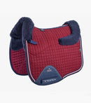 Description:Close Contact Merino Wool European Saddle Pad - Dressage Square_Colour:Burgundy/Navy Wool_Position:1