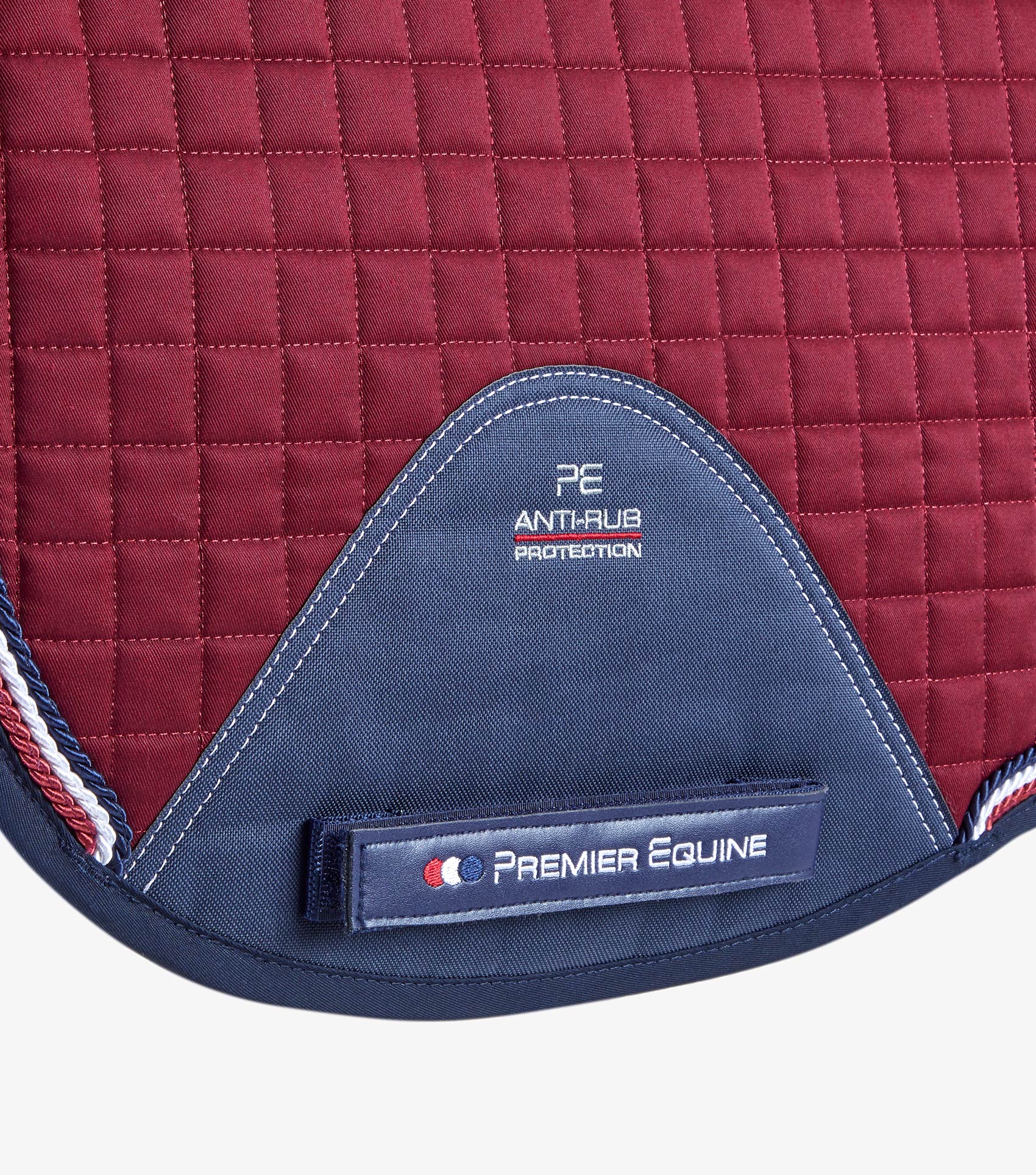 Description:Close Contact Merino Wool European Saddle Pad - Dressage Square_Colour:Burgundy/Navy Wool_Position:3