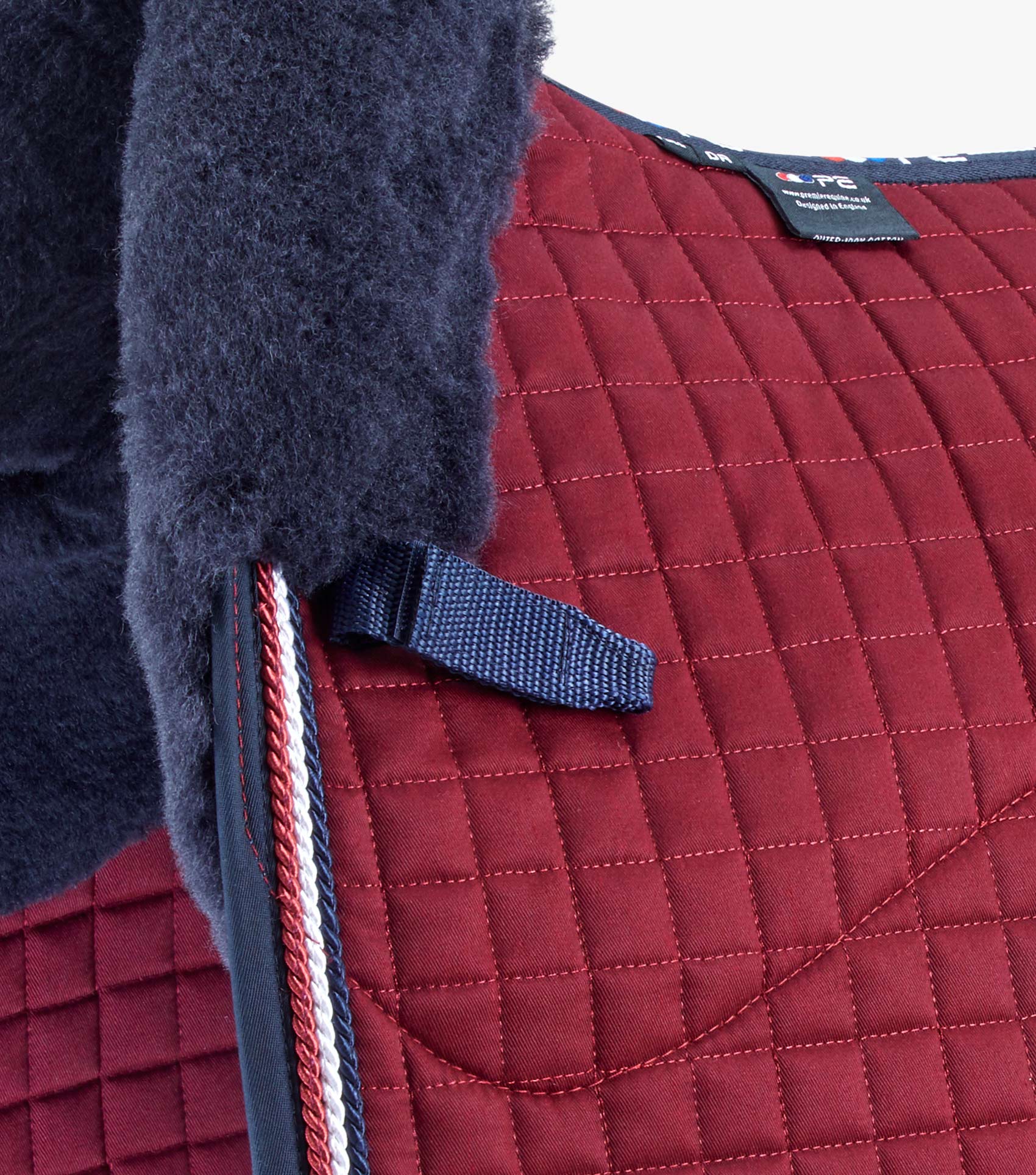 Description:Close Contact Merino Wool European Saddle Pad - Dressage Square_Colour:Burgundy/Navy Wool_Position:4