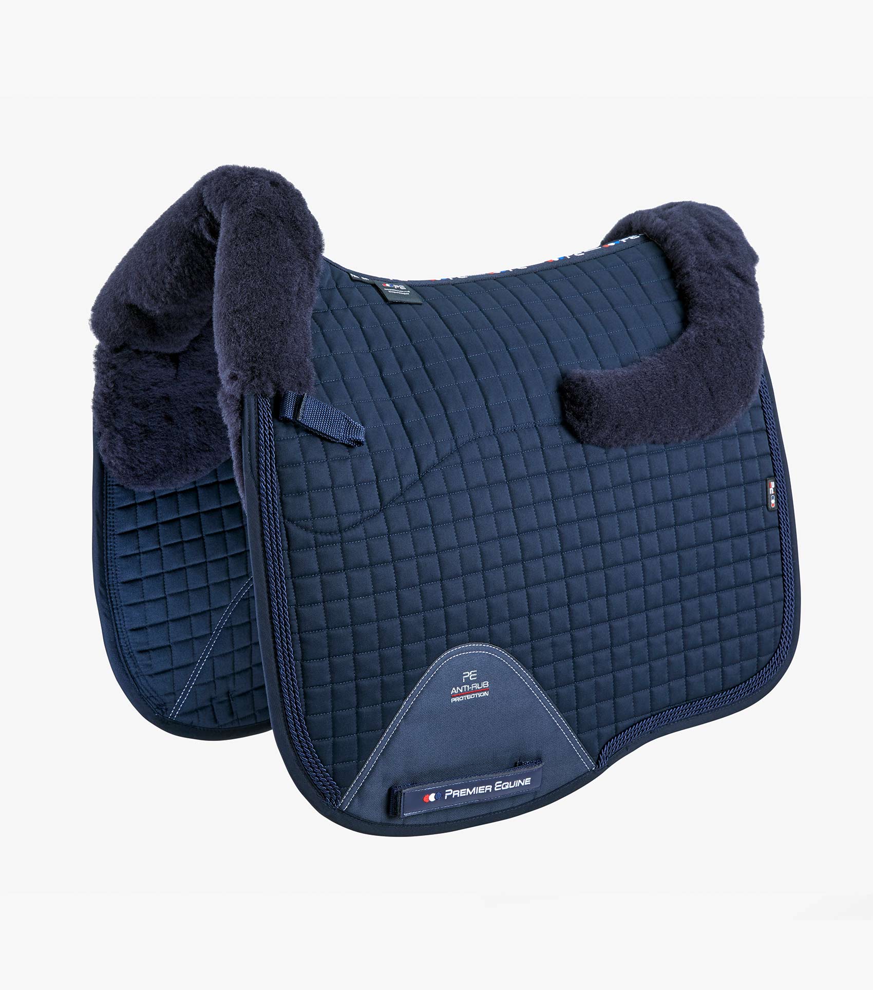 Description:Close Contact Merino Wool European Saddle Pad - Dressage Square_Colour:Navy/Navy Wool_Position:1