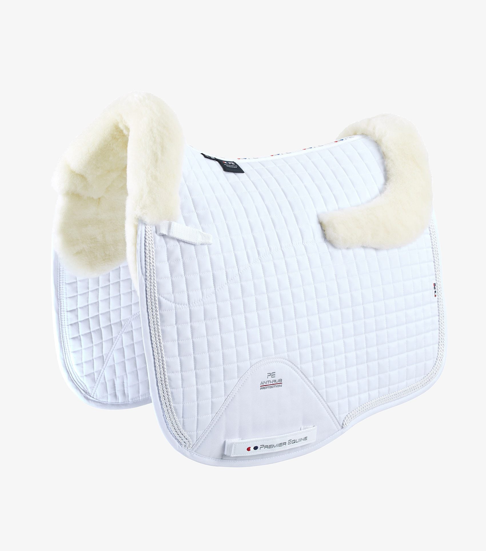 Description:Close Contact Merino Wool European Saddle Pad - Dressage Square_Colour:White/Natural Wool_Position:1
