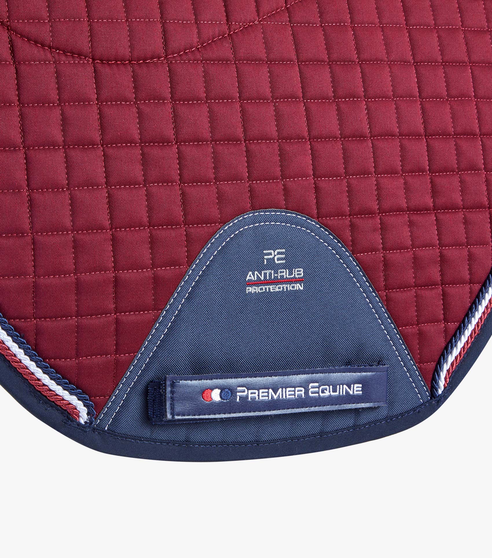 Description:Close Contact Merino Wool European Saddle Pad - GP/Jump Square_Colour:Burgundy/Navy Wool_Position:3
