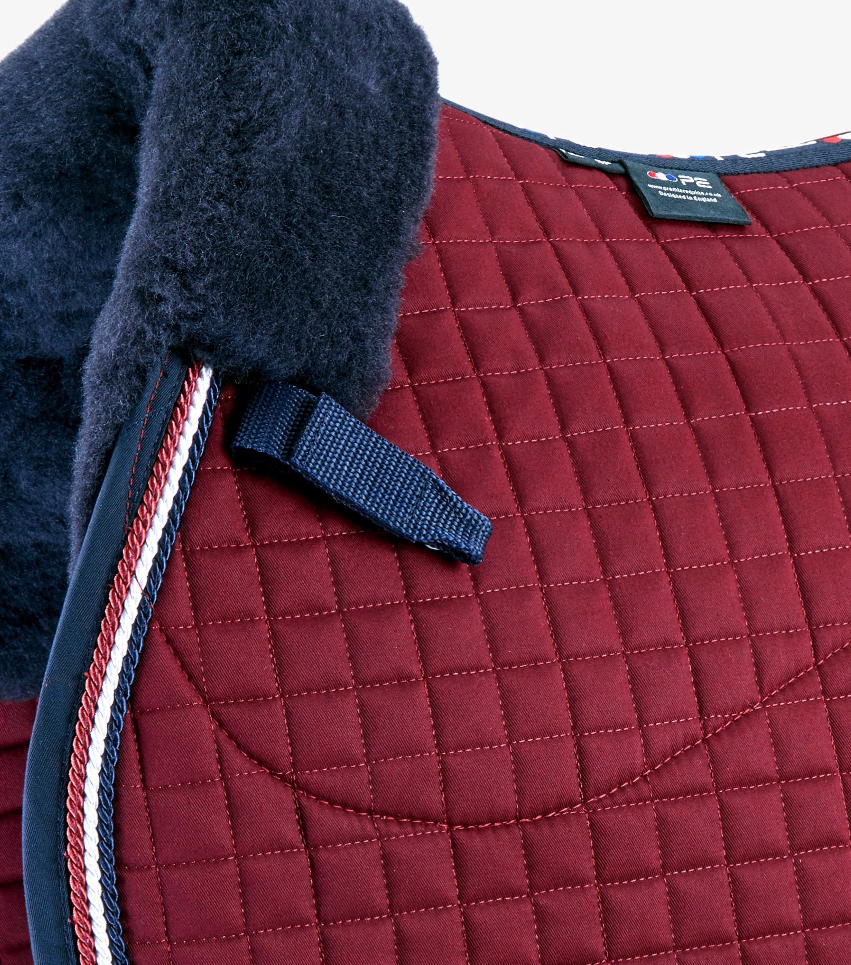 Description:Close Contact Merino Wool European Saddle Pad - GP/Jump Square_Colour:Burgundy/Navy Wool_Position:4