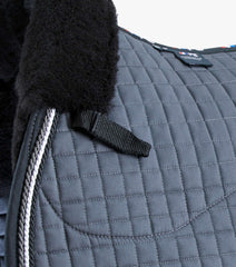 Description:Close Contact Merino Wool European Saddle Pad - GP/Jump Square_Colour:Grey/Black Wool_Position:4