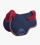 Description:Close Contact Merino Wool European Saddle Pad - GP/Jump Square_Colour:Navy/Burgundy Wool_Position:1