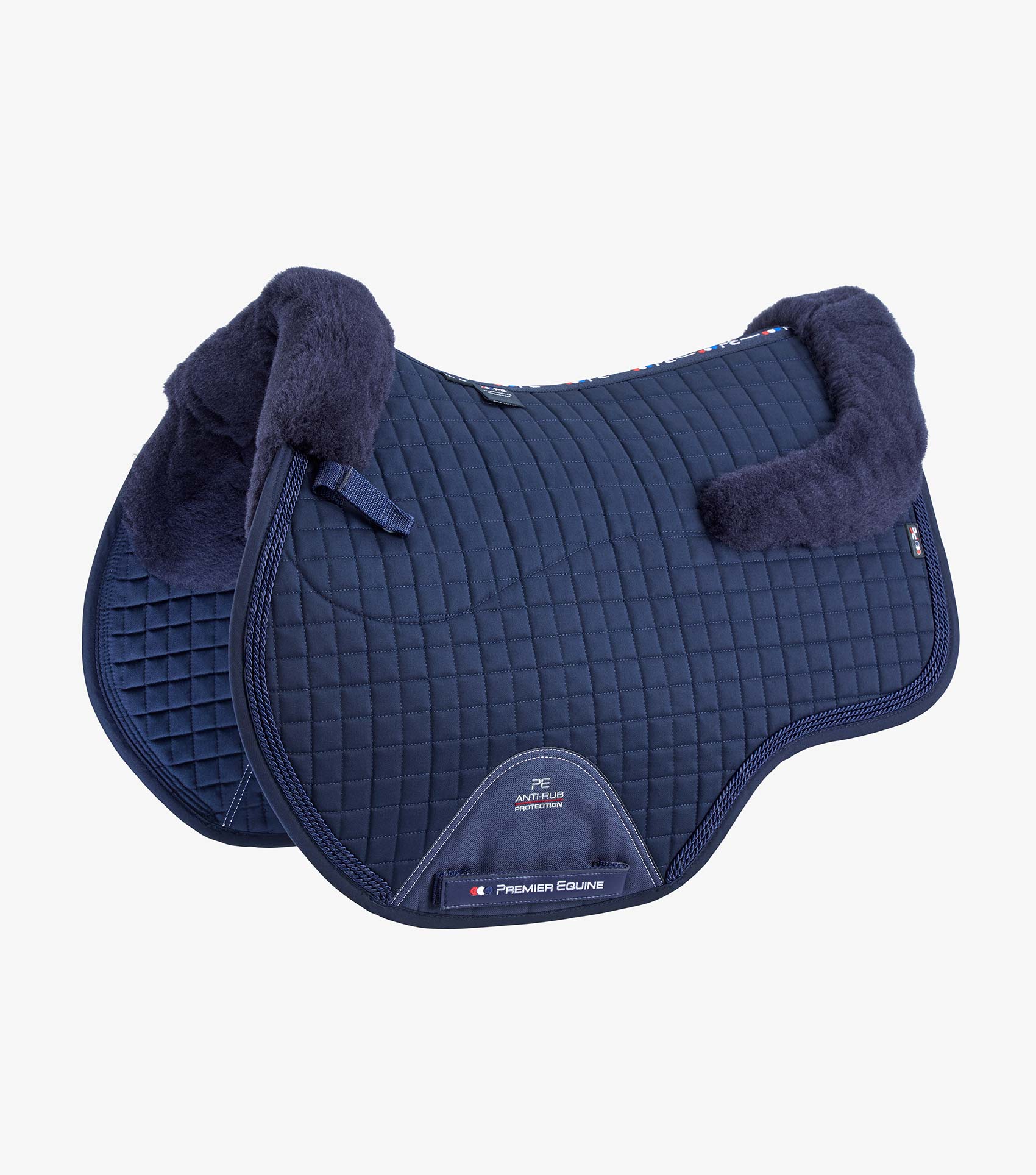 Description:Close Contact Merino Wool European Saddle Pad - GP/Jump Square_Colour:Navy/Navy Wool_Position:1