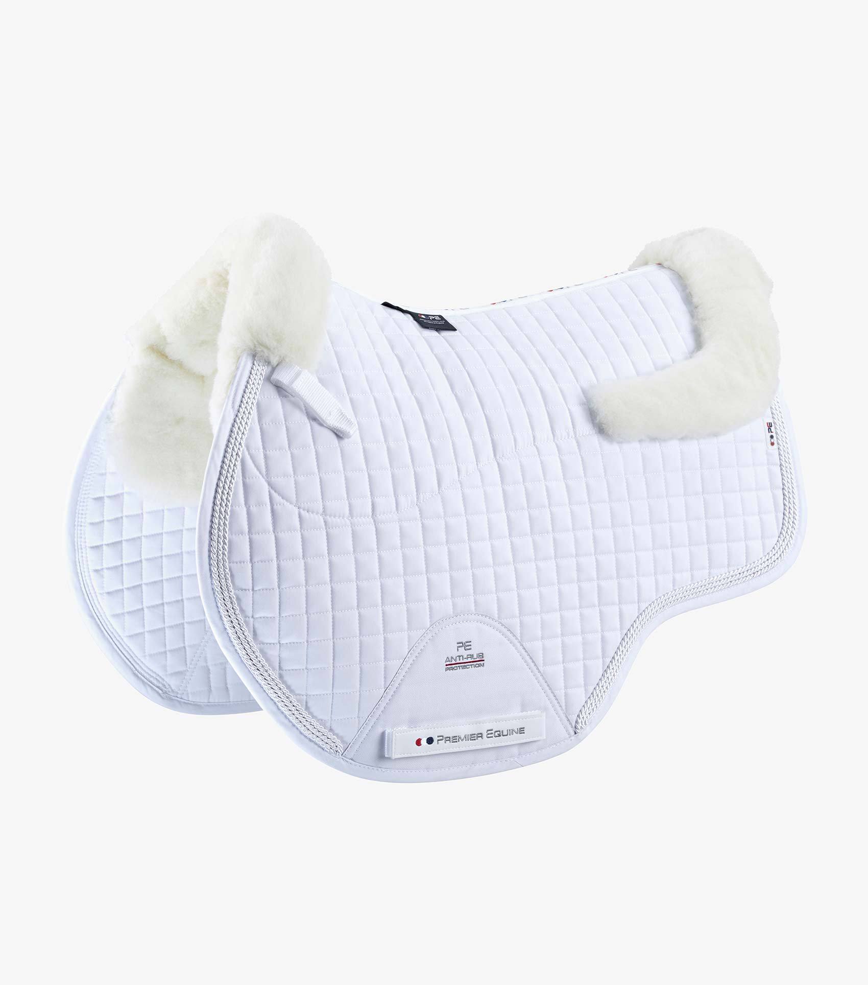 Description:Close Contact Merino Wool European Saddle Pad - GP/Jump Square_Colour:White/Natural Wool_Position:1