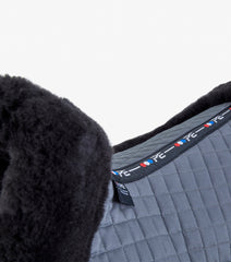 Description:Close Contact Merino Wool European Saddle Pad - Dressage Square_Colour:Grey/Black Wool_Position:2