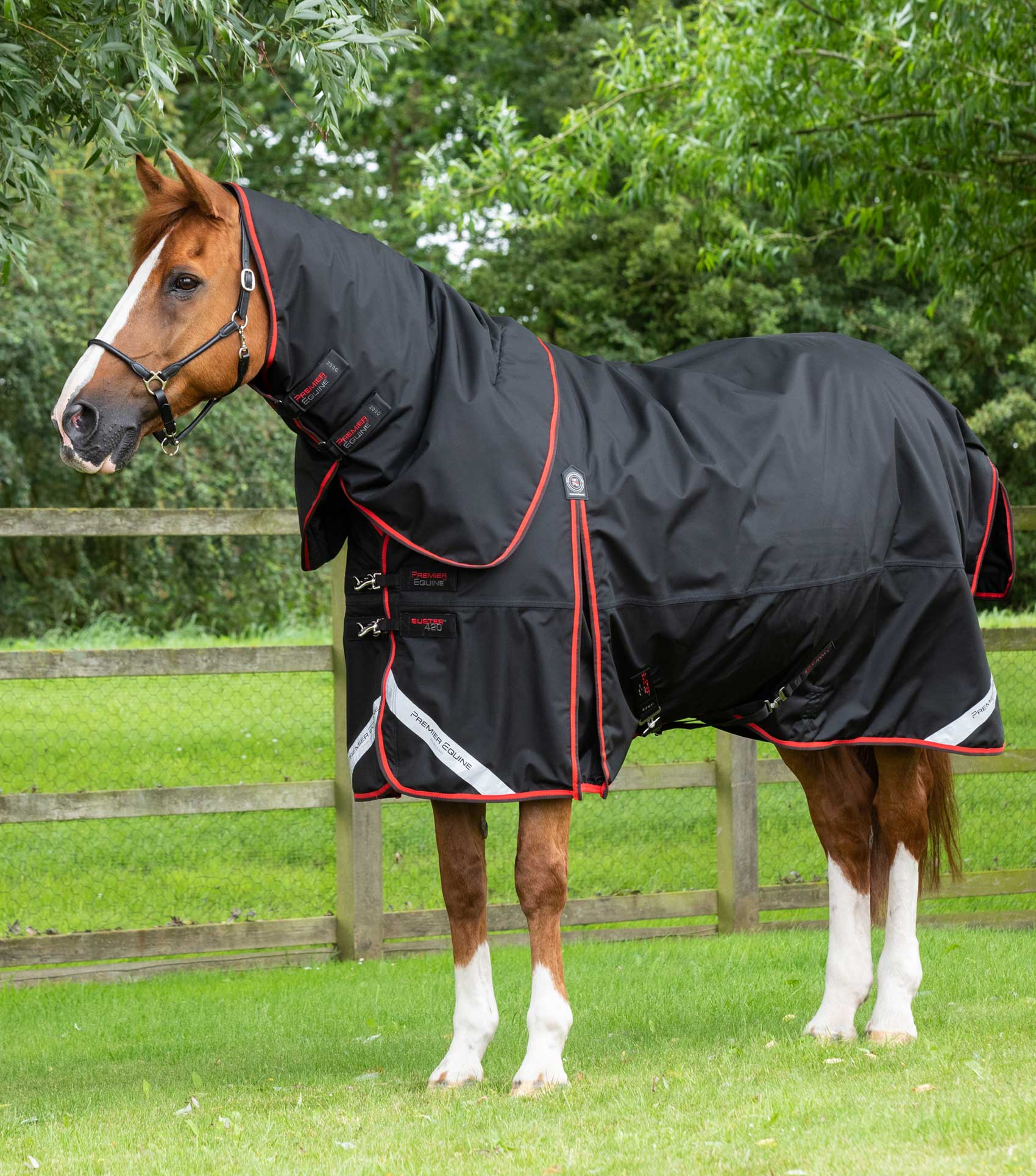 Description:Buster 420g Turnout Rug with Classic Neck Cover_Color:Black_Position:1
